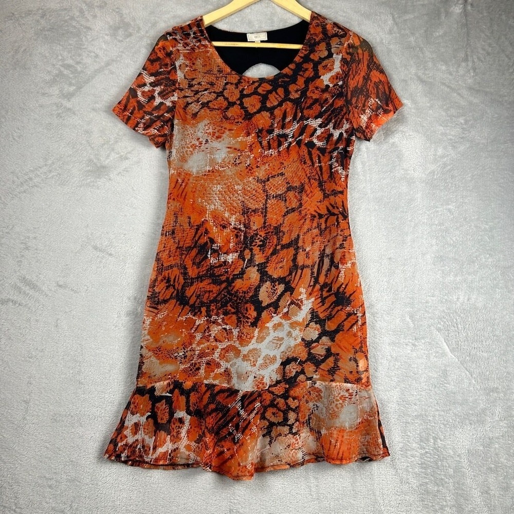 Miele Dress Short Sleeve M Orange and Black Animal Print‎ Festival Contemporary